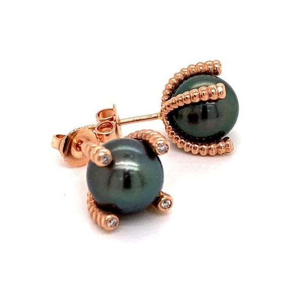 Diamond Large Tahitian Pearl Earrings 14k Gold 9.7 mm Certified $3,450 011914 - Picture 6 of 8